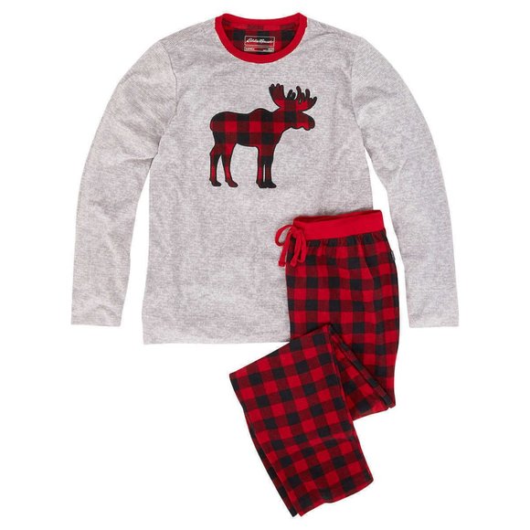 NWT Eddie Bauer Men's Christmas Holiday Plaid Moose Pajama Set XXL - Picture 4 of 4